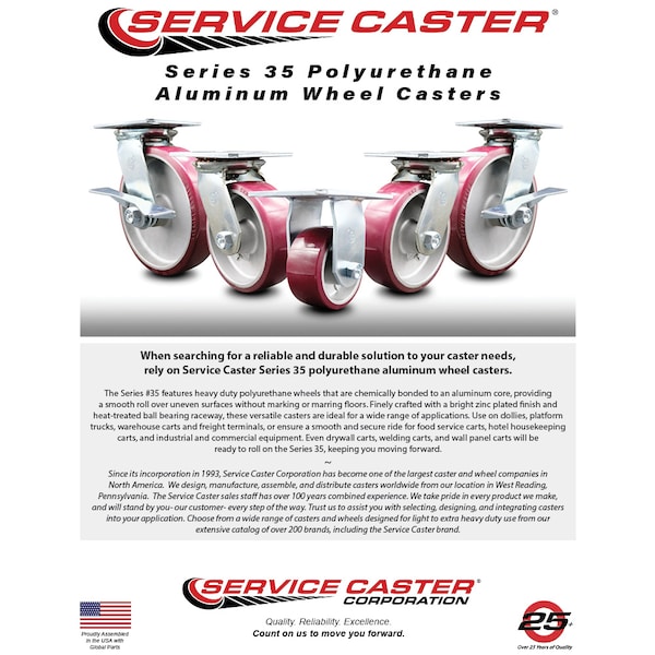 6 Inch Heavy Duty Poly on Aluminum Caster with Roller Bearing and Swivel Lock